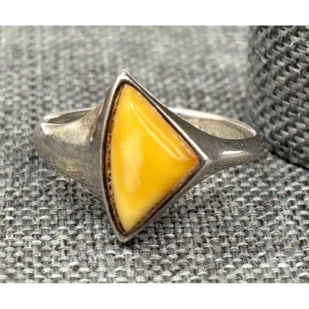 Vintage Egg Yolk Amber Sterling Silver 925 Abstract Modernist Statement Ring 9